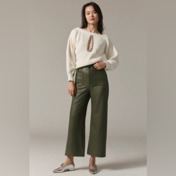 Anthropologie Pants - NWT The Colette Faux Leather Crop Wide-Leg Pants by Maeve in Holly, Size 23